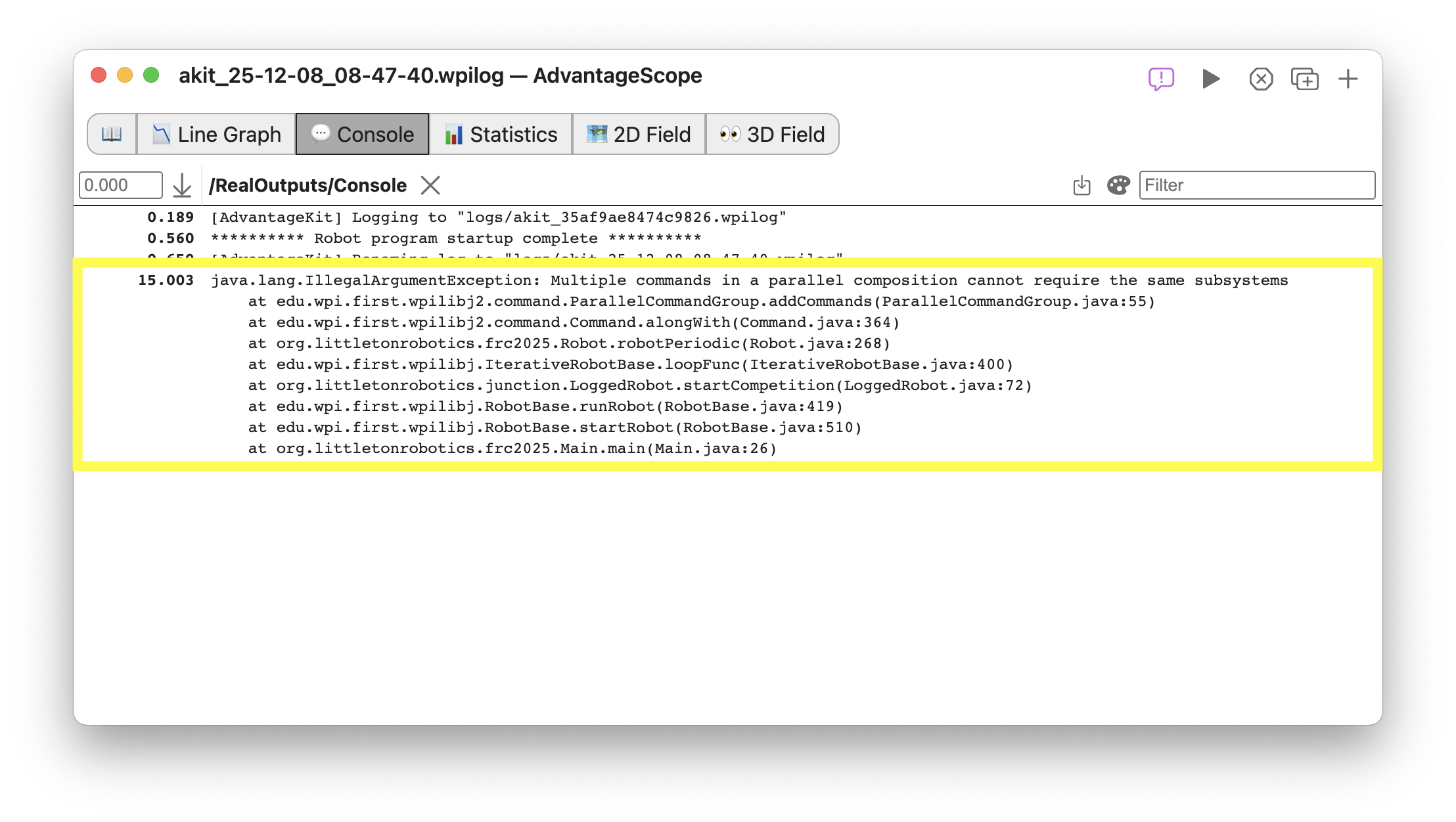 Exception in console log